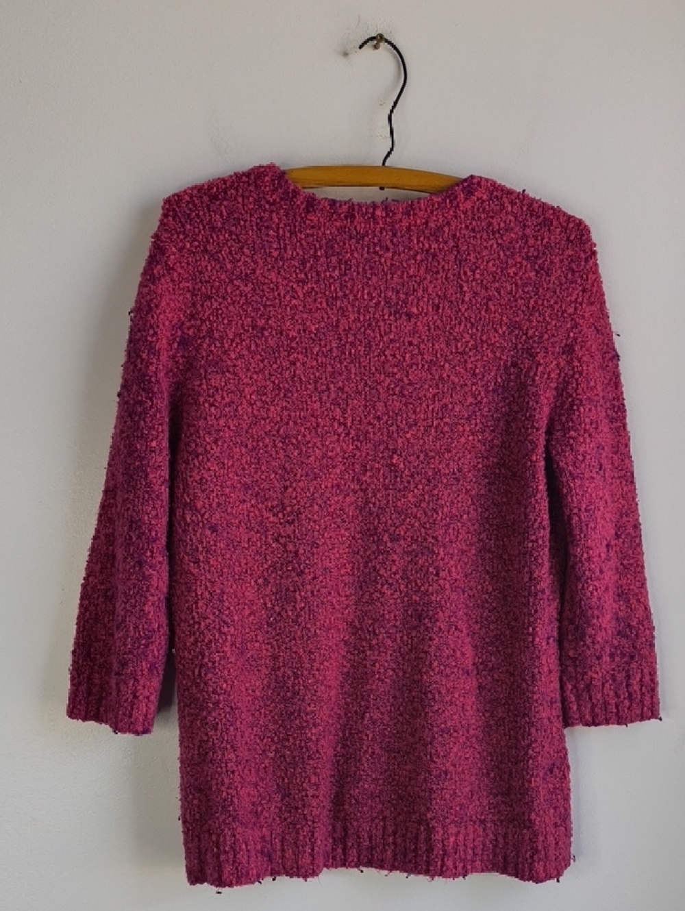 JM Collection Raspberry Bouclé V-Neck Sweater - Picture 4 of 5